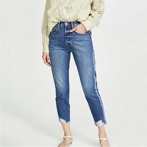 Frame Denim High Rise Distressed Crop Le Originals Jeans in Angeles Sand